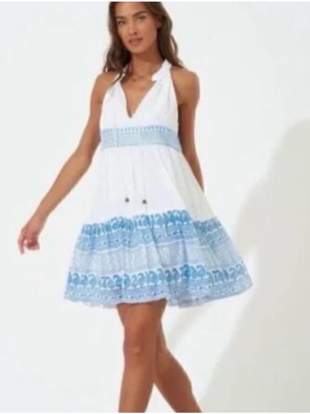 Ligand White and Light Blue Halter Sundress